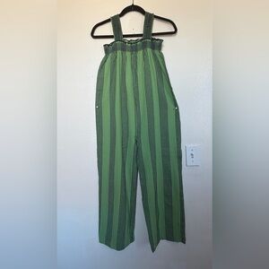 Pink Chicken Striped Green and Black Romper
